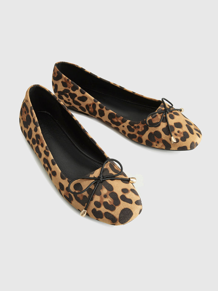Drune | Bow Decor Leopard Print Ballerinas