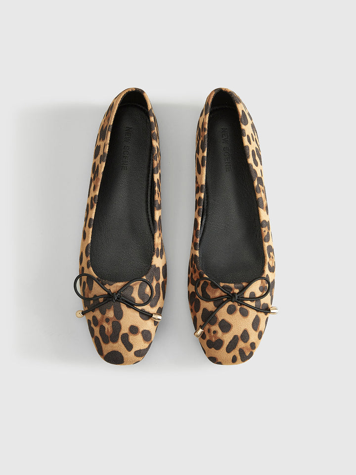 Drune | Bow Decor Leopard Print Ballerinas