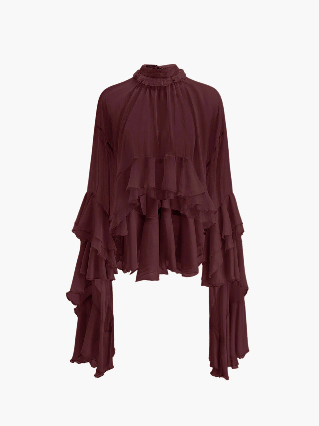 Drune | Durchsichtige Turtleneck Rüsch Chiffon Bluse