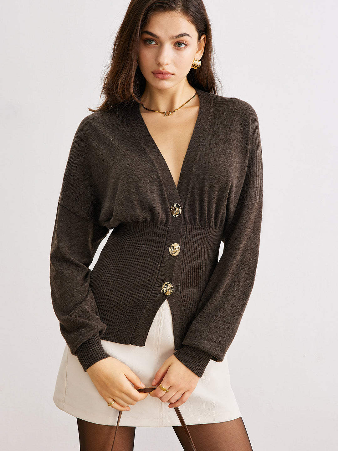 Drune | Cardigan mit Knöpfen Rippstrick Tailliert Elegant und Bequem