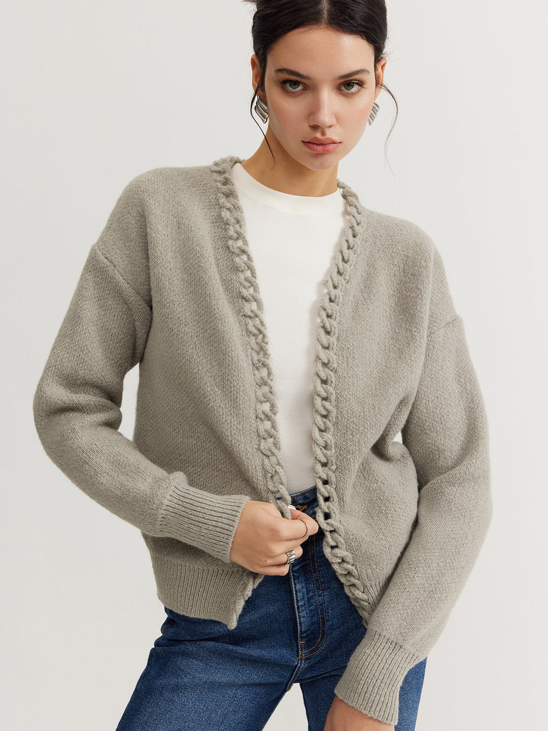 Drune | Cardigan mit Geflochtenem Rand Weicher Strick Zeitloser Komfort