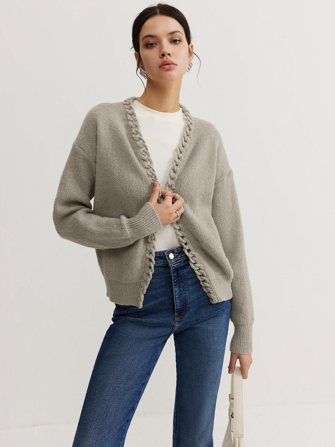 Drune | Cardigan mit Geflochtenem Rand Weicher Strick Zeitloser Komfort