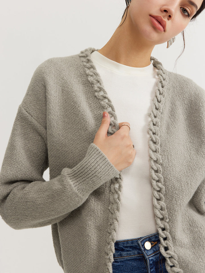 Drune | Cardigan mit Geflochtenem Rand Weicher Strick Zeitloser Komfort