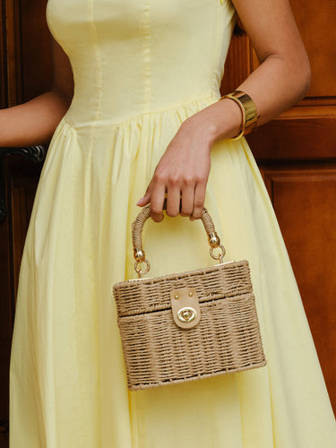 Drune | Geflochtene Rattan Box Tasche Mit Drehverschluss