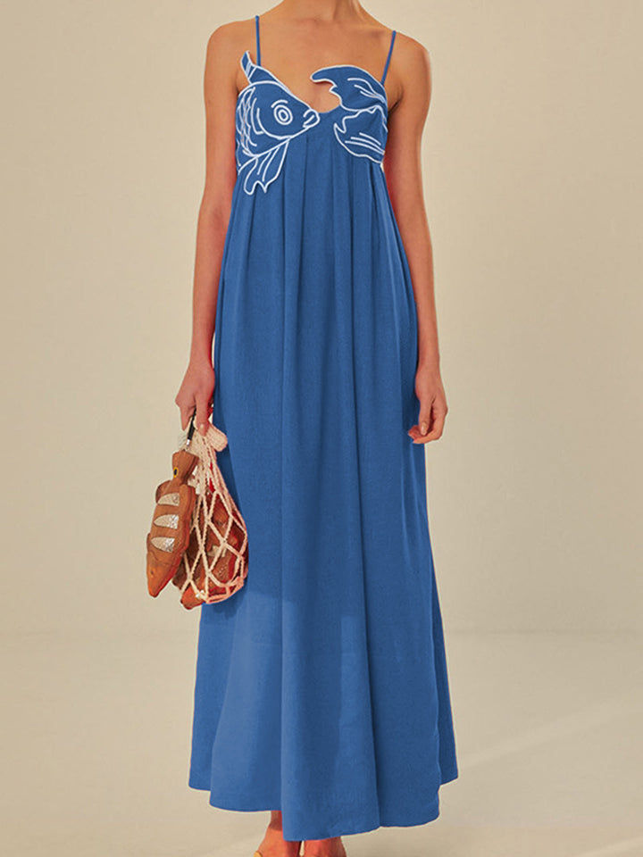 Drune | Besticktes Fisch Halbtransparentes Cami Kleid