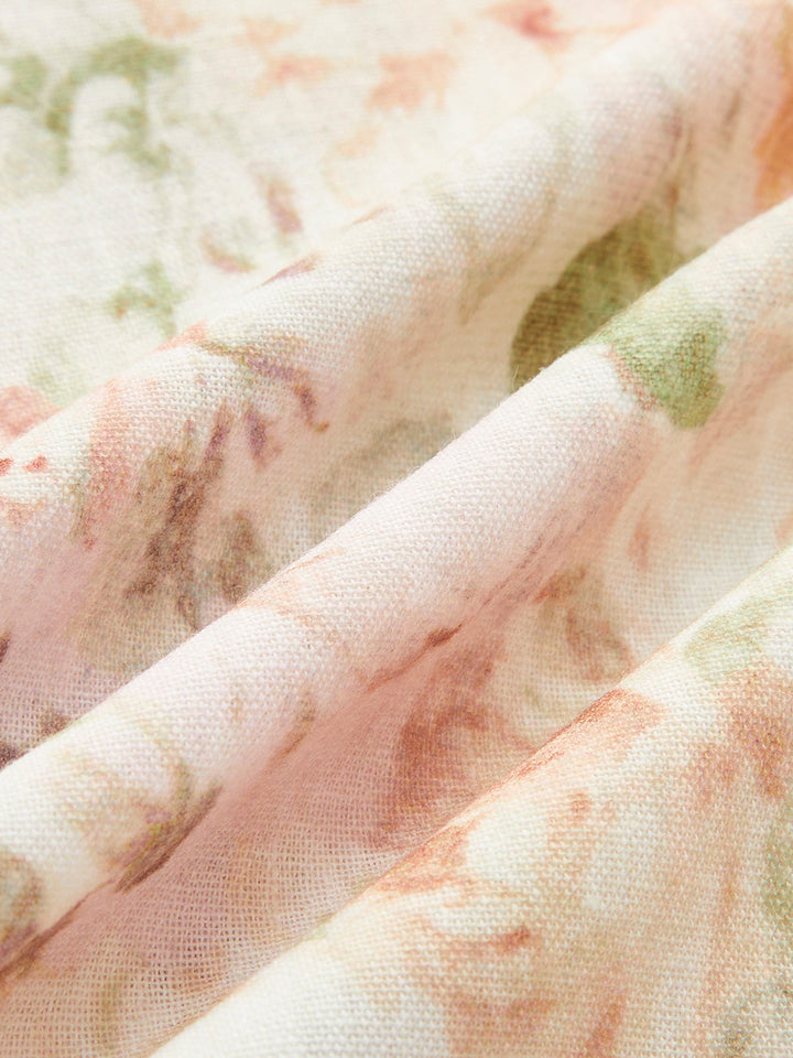 Drune | Baumwolle & Leinen Puffärmel Blumen Gürtel Kleid
