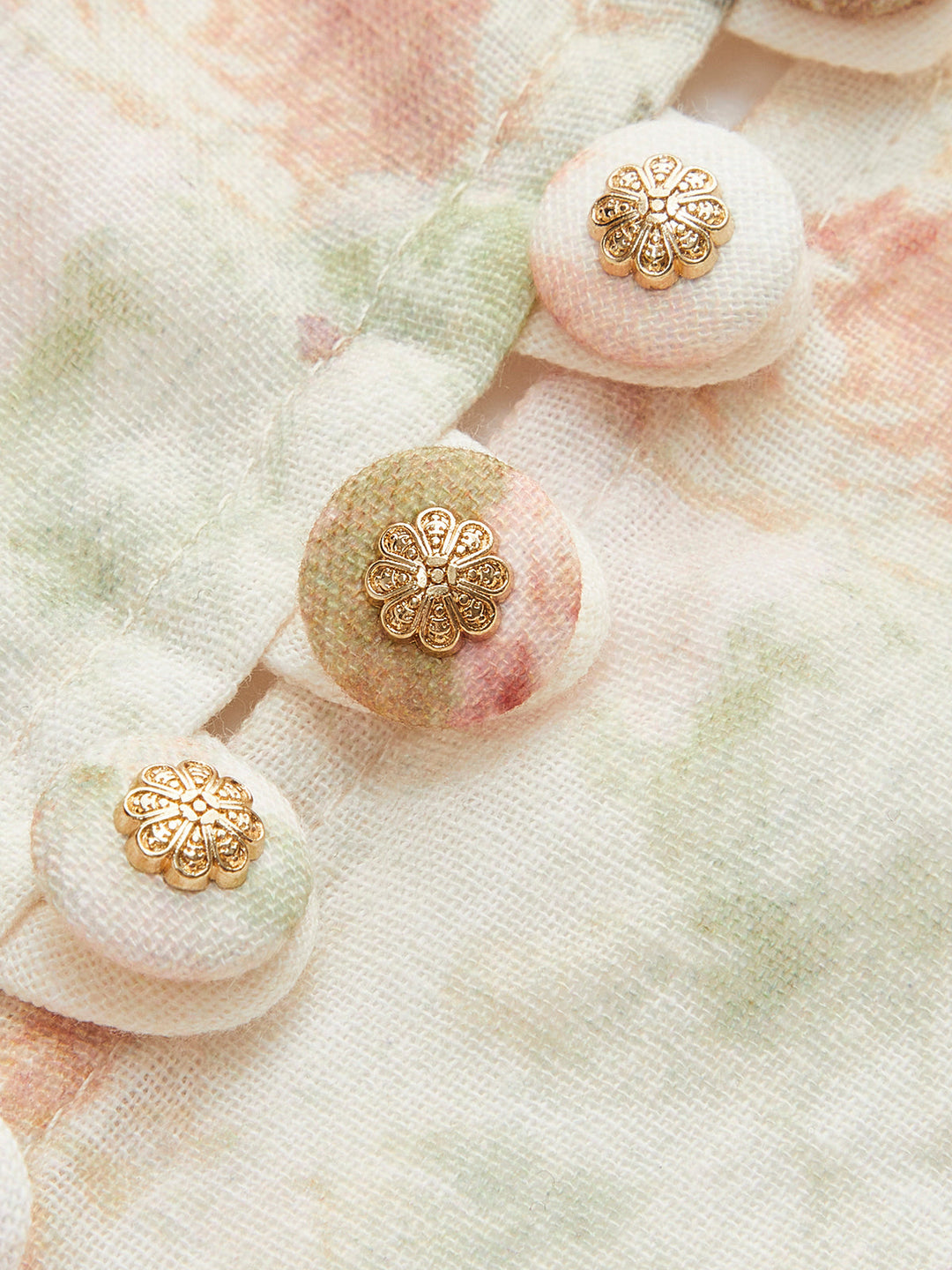 Drune | Baumwolle & Leinen Puffärmel Blumen Gürtel Kleid
