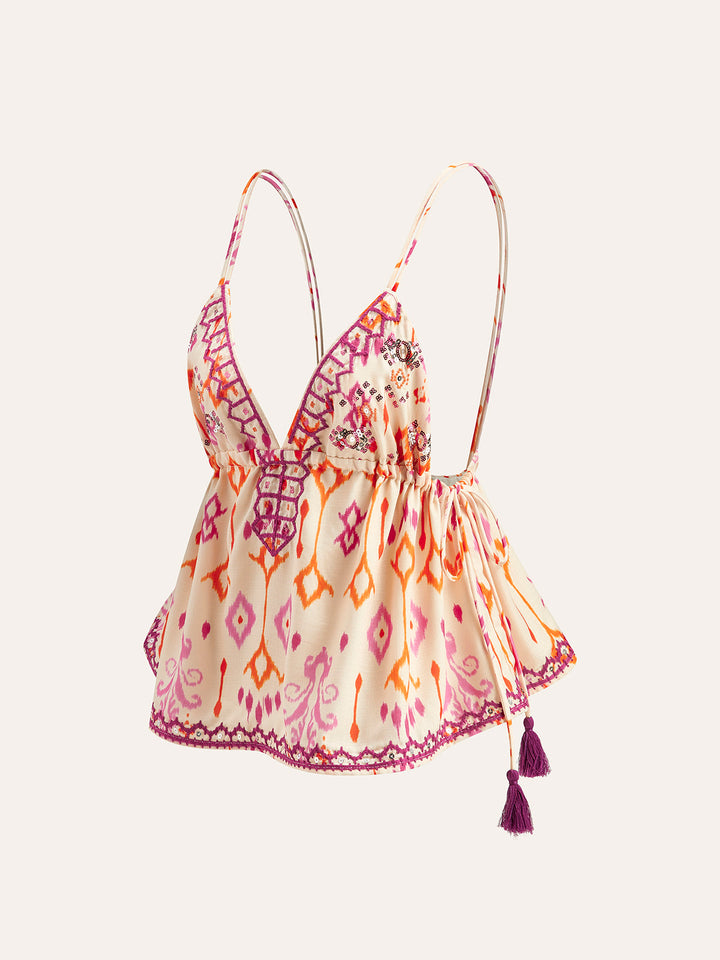 Drune | Bestickte Boho Quastenbinder Cami Top