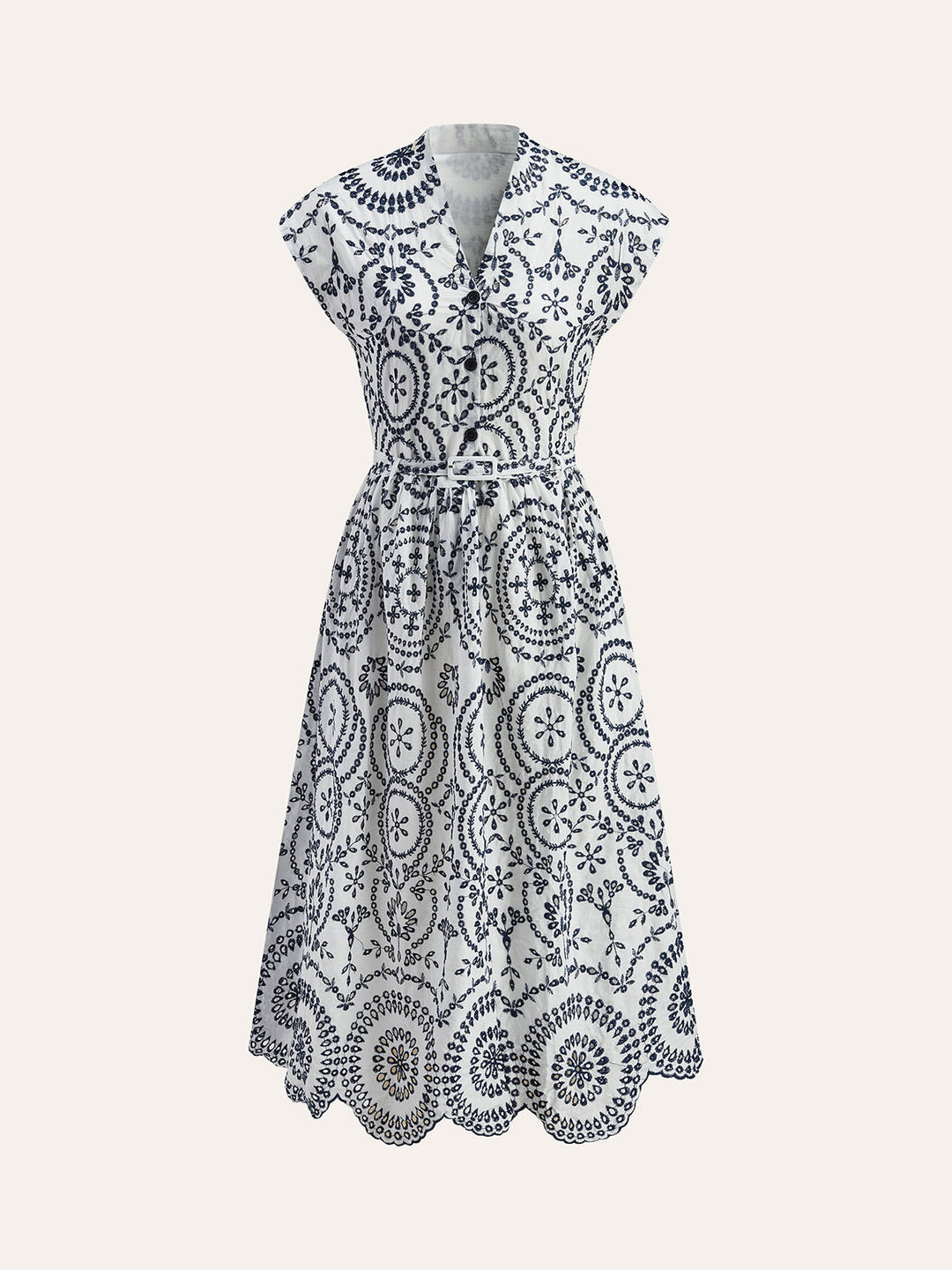 Drune | Besticktes V-ausschnitt Kleid Mit Gürtel