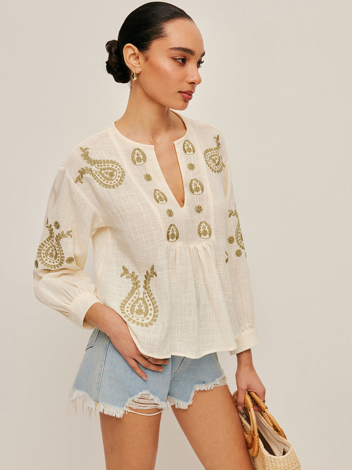 Drune | Boho Gestickte Bluse
