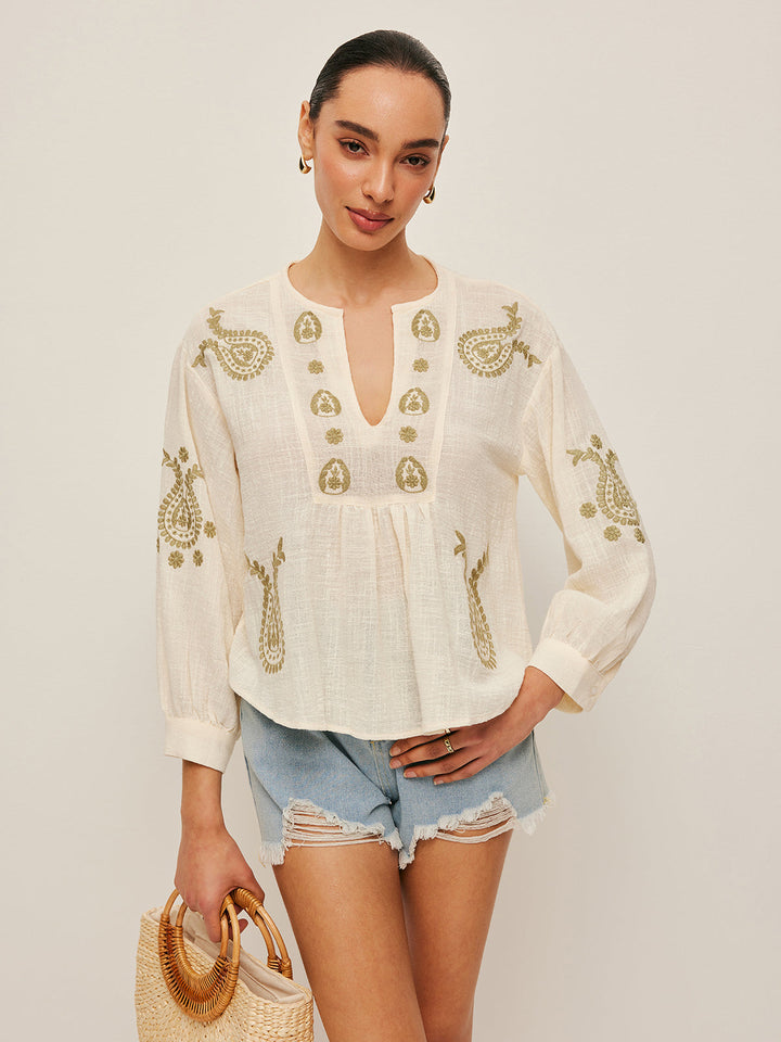 Drune | Boho Gestickte Bluse