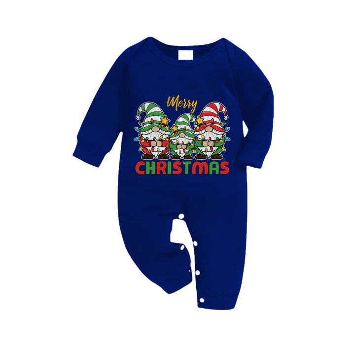Drune | Weihnachtsfamilienpassende Pyjamas - Navy & Weiß Karierte Pjs Set mit Gnom und "Frohe Weihnachten" Print