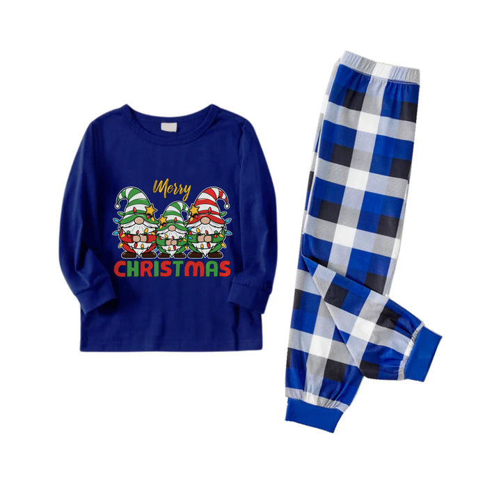 Drune | Weihnachtsfamilienpassende Pyjamas - Navy & Weiß Karierte Pjs Set mit Gnom und "Frohe Weihnachten" Print