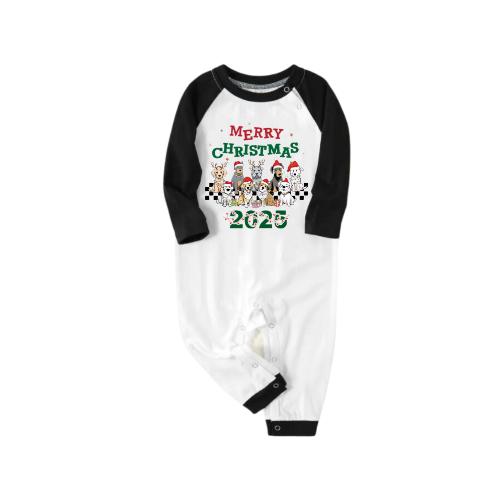 Drune | Schwarzes Raglan-Oberteil Grünes Plaid Weihnachts-Pyjama-Set mit "Frohe Weihnachten" und Hundedruck