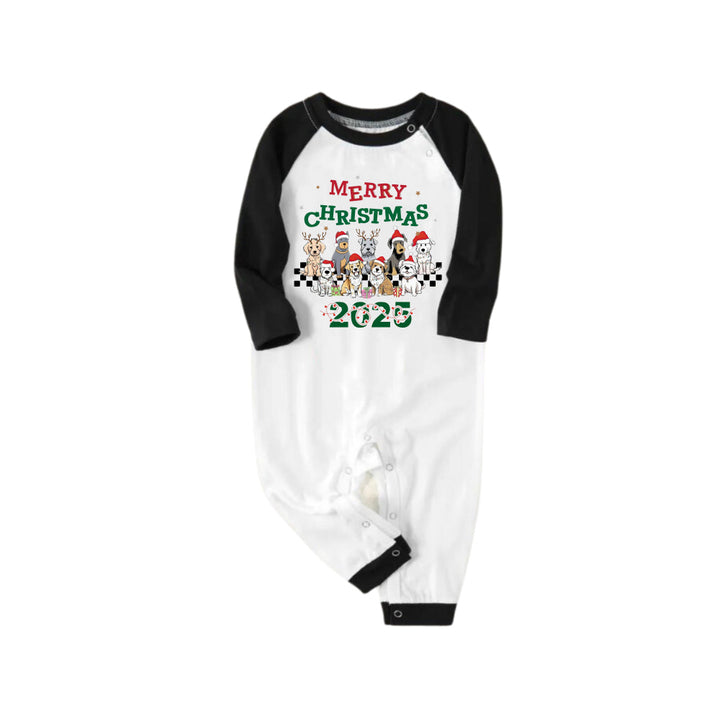 Drune | Schwarzes Raglan-Oberteil Grünes Plaid Weihnachts-Pyjama-Set mit "Frohe Weihnachten" und Hundedruck