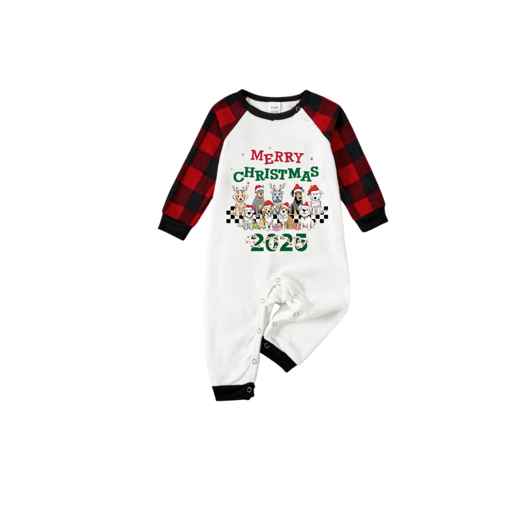 Drune | Rote und schwarze karierte Weihnachts-Pyjama-Set mit süßem Hund und fröhlichem Weihnachten 2025 Cartoon-Druck