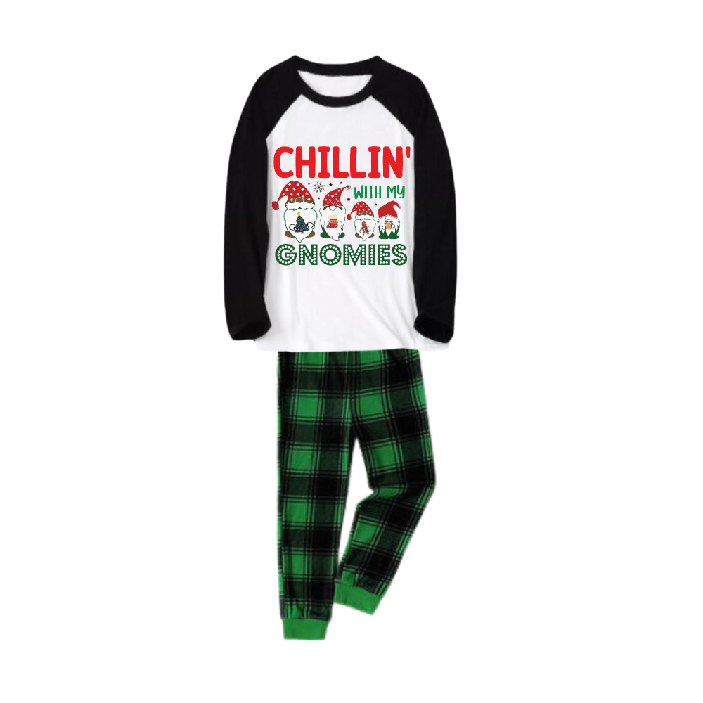 Drune | Schwarzes Raglan-Oberteil Grünes Karomuster Weihnachts-Pyjama-Set Mit Gnomes und Feiertagsbeschriftung