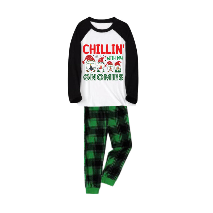 Drune | Schwarzes Raglan-Oberteil Grünes Karomuster Weihnachts-Pyjama-Set Mit Gnomes und Feiertagsbeschriftung
