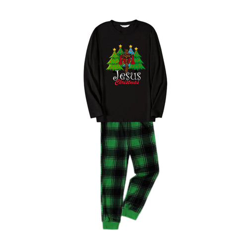 Drune | Weihnachtsfamilie passende Pyjamas - Schwarzes Oberteil und grüne Karohosen PJs Set mit 
