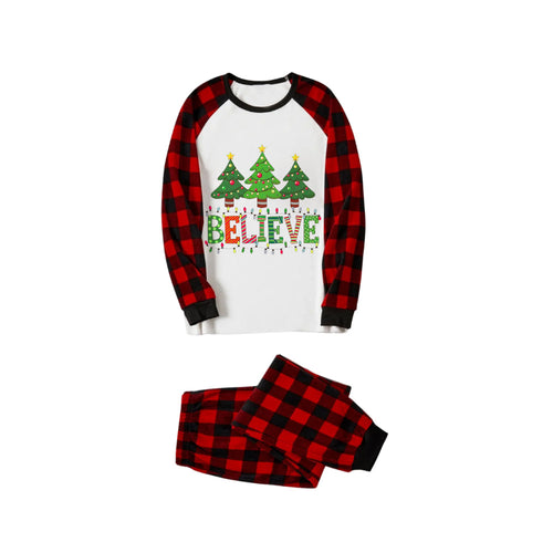 Drune | Rote und schwarze karierte Weihnachts-Pyjama-Set mit Weihnachtsbaum und 