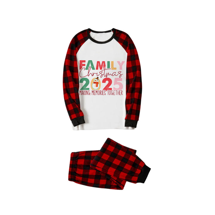 Drune | Rote und schwarze Karierte Weihnachts-Pyjama-Set mit Schneemann und Familien-Weihnachten 2025 Textdruck