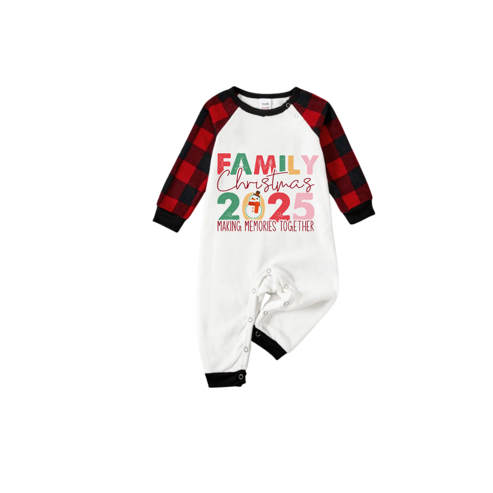Drune | Rote und schwarze Karierte Weihnachts-Pyjama-Set mit Schneemann und Familien-Weihnachten 2025 Textdruck