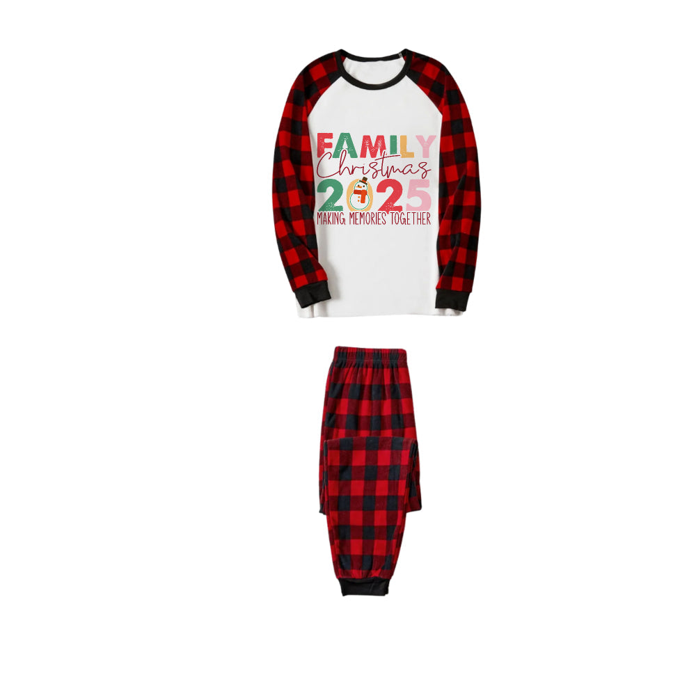 Drune | Rote und schwarze Karierte Weihnachts-Pyjama-Set mit Schneemann und Familien-Weihnachten 2025 Textdruck
