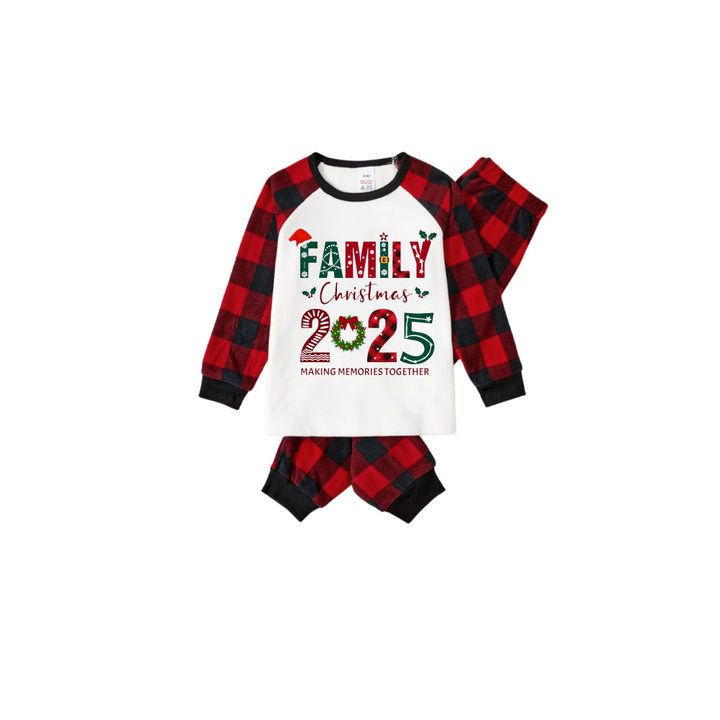 Drune | Rote und schwarze Karierte Weihnachts-Pyjama-Set mit Familien-Weihnachten 2025 Bunter Textdruck