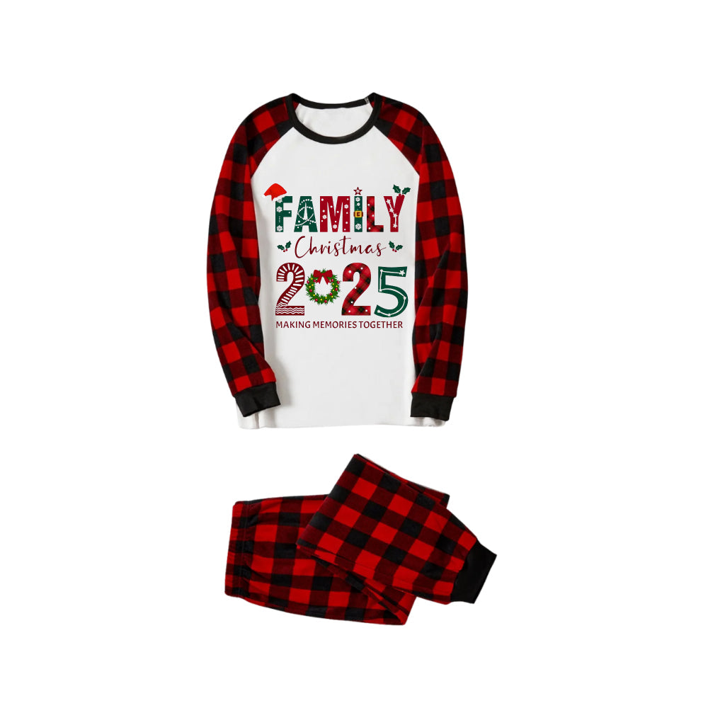 Drune | Rote und schwarze Karierte Weihnachts-Pyjama-Set mit Familien-Weihnachten 2025 Bunter Textdruck