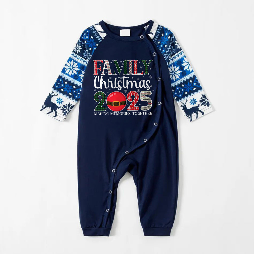 Drune | Fröhliche Blaue Weihnachts-Pyjama-Set mit "Familienweihnachten 2025" Feiertagszitaten
