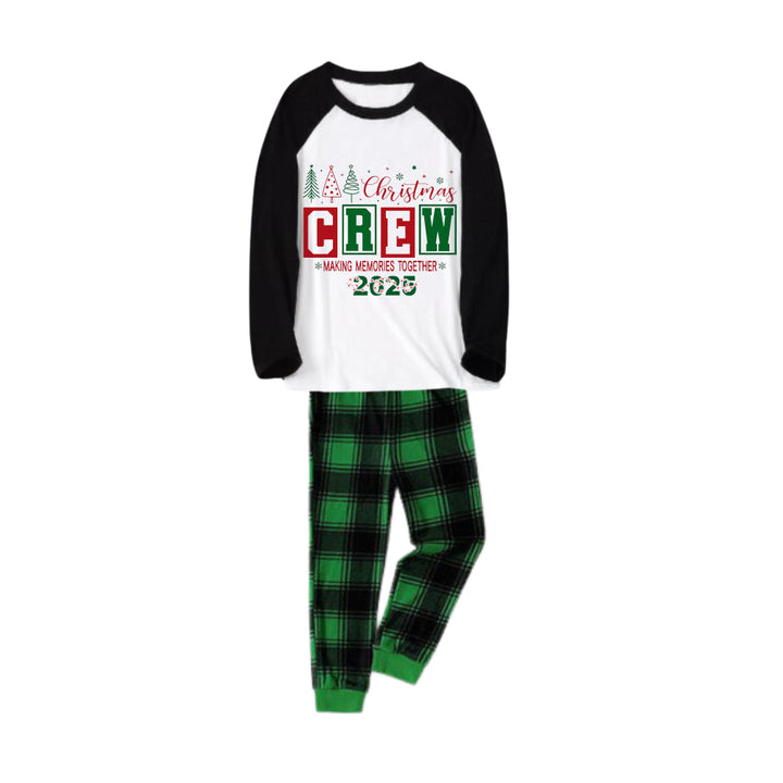Drune | Schwarzes Raglan-Top Grünes Karomuster Weihnachts-Pyjama-Set mit Weihnachts-Crew-Urlaubstext