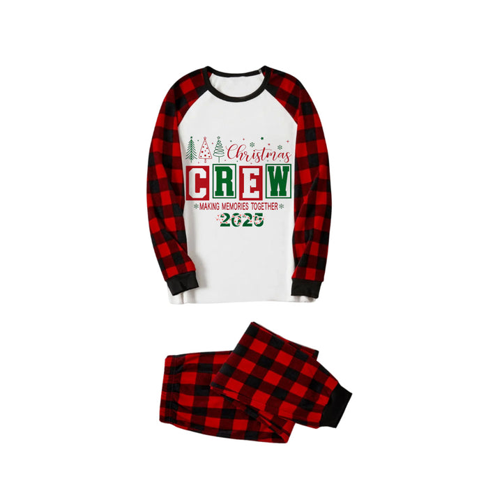 Drune | Rote und schwarze karierte Weihnachts-Pyjama-Set mit Weihnachtsbaum und "Christmas Crew Making Memories Together" Textdruck