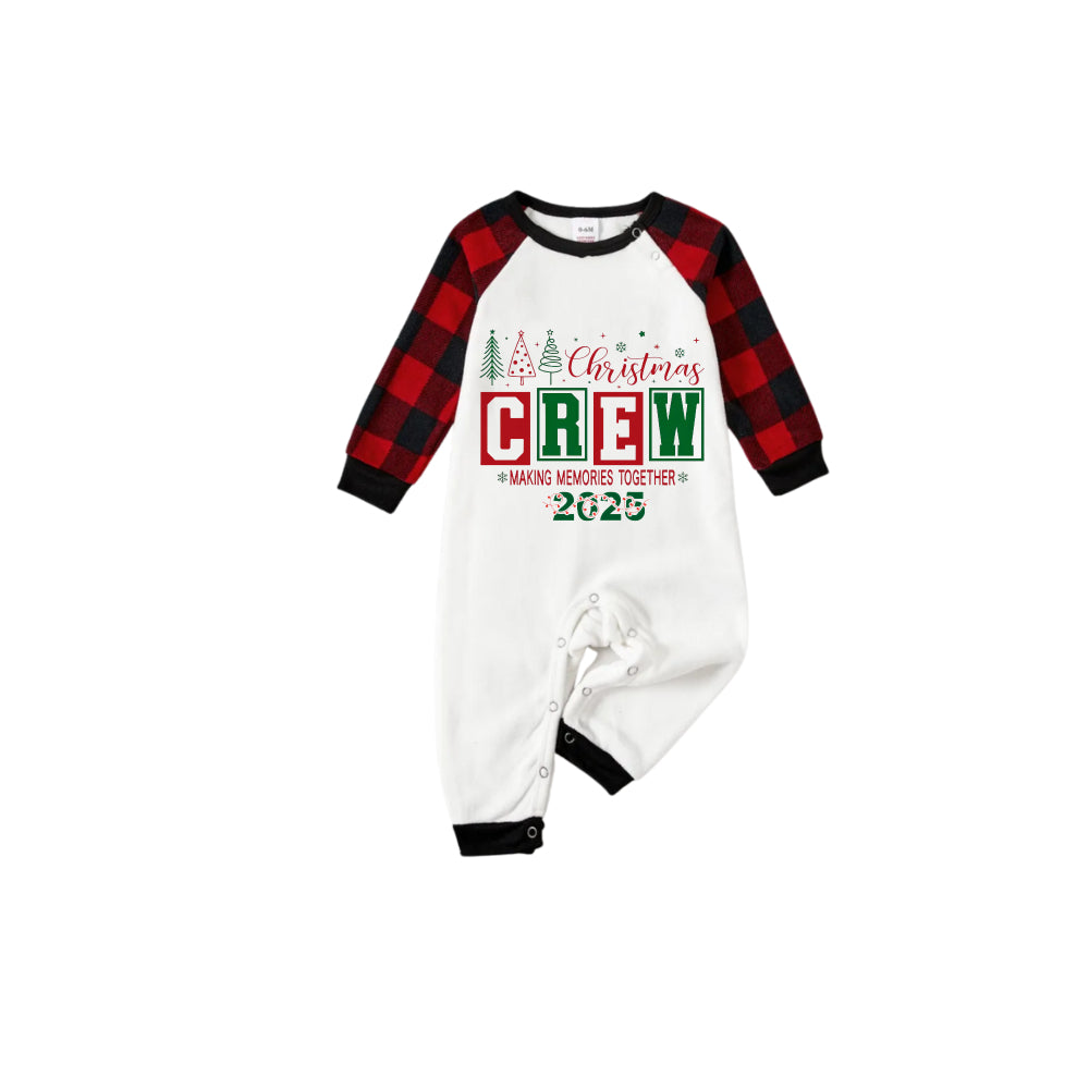 Drune | Rote und schwarze karierte Weihnachts-Pyjama-Set mit Weihnachtsbaum und "Christmas Crew Making Memories Together" Textdruck