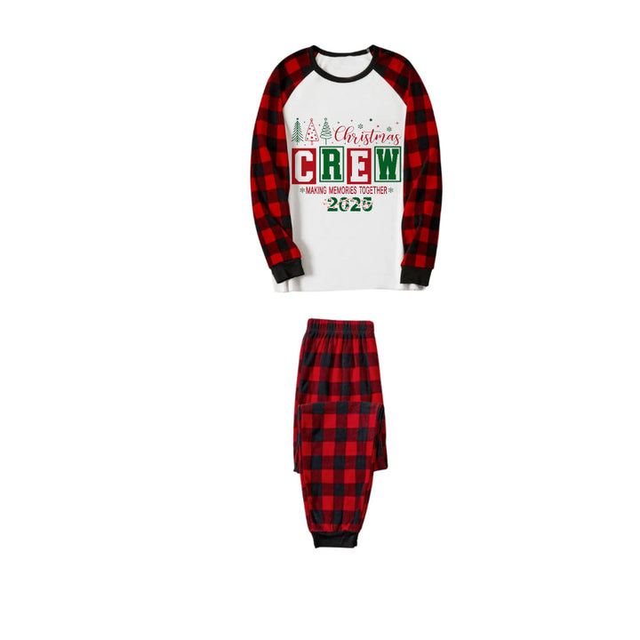 Drune | Rote und schwarze karierte Weihnachts-Pyjama-Set mit Weihnachtsbaum und "Christmas Crew Making Memories Together" Textdruck