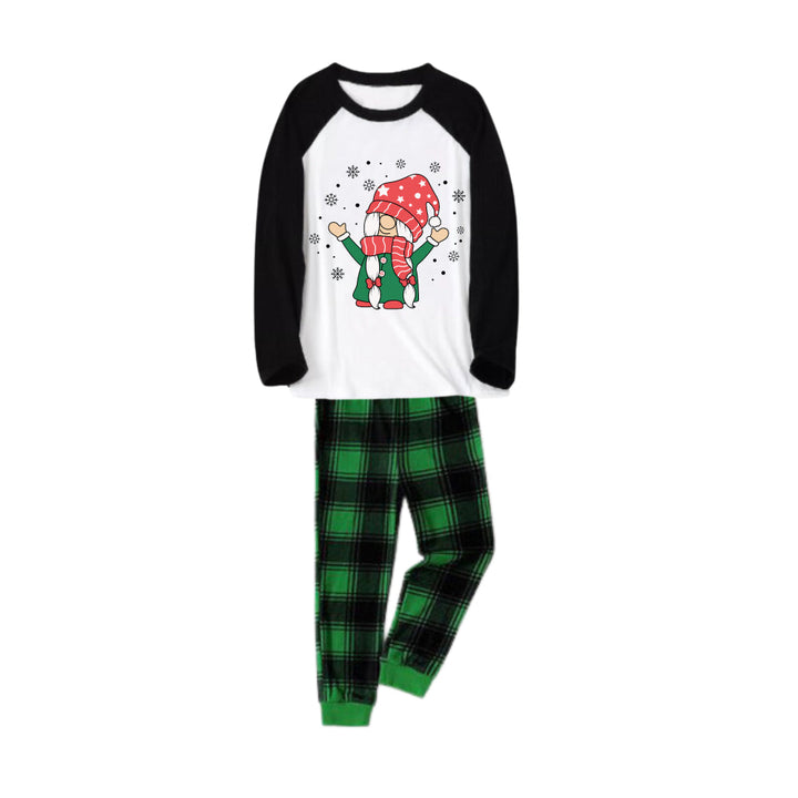 Drune | Schwarzes Raglan-Oberteil Grüner Karierter Weihnachts-Pyjama-Set Mit Weihnachtsgnom-Druck