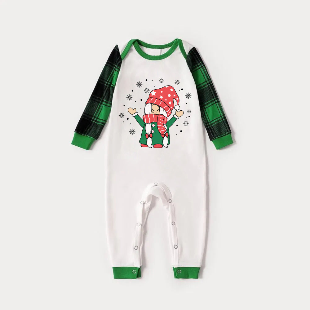 Drune | Grünes Raglan-Top Grünes Karomuster Weihnachts-Pyjama-Set mit süßem Gnom-Druck