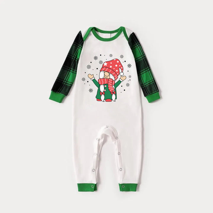 Drune | Grünes Raglan-Top Grünes Karomuster Weihnachts-Pyjama-Set mit süßem Gnom-Druck