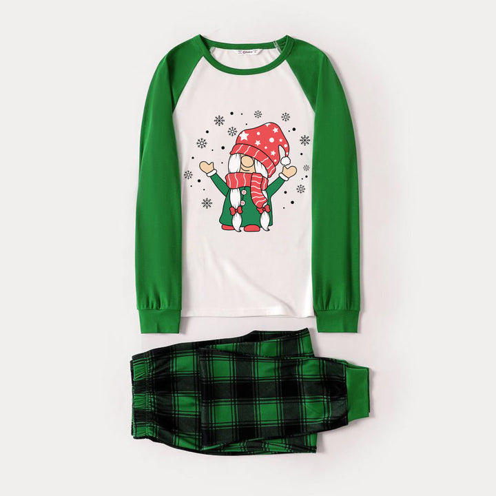 Drune | Grünes Raglan-Top Grünes Karomuster Weihnachts-Pyjama-Set mit süßem Gnom-Druck
