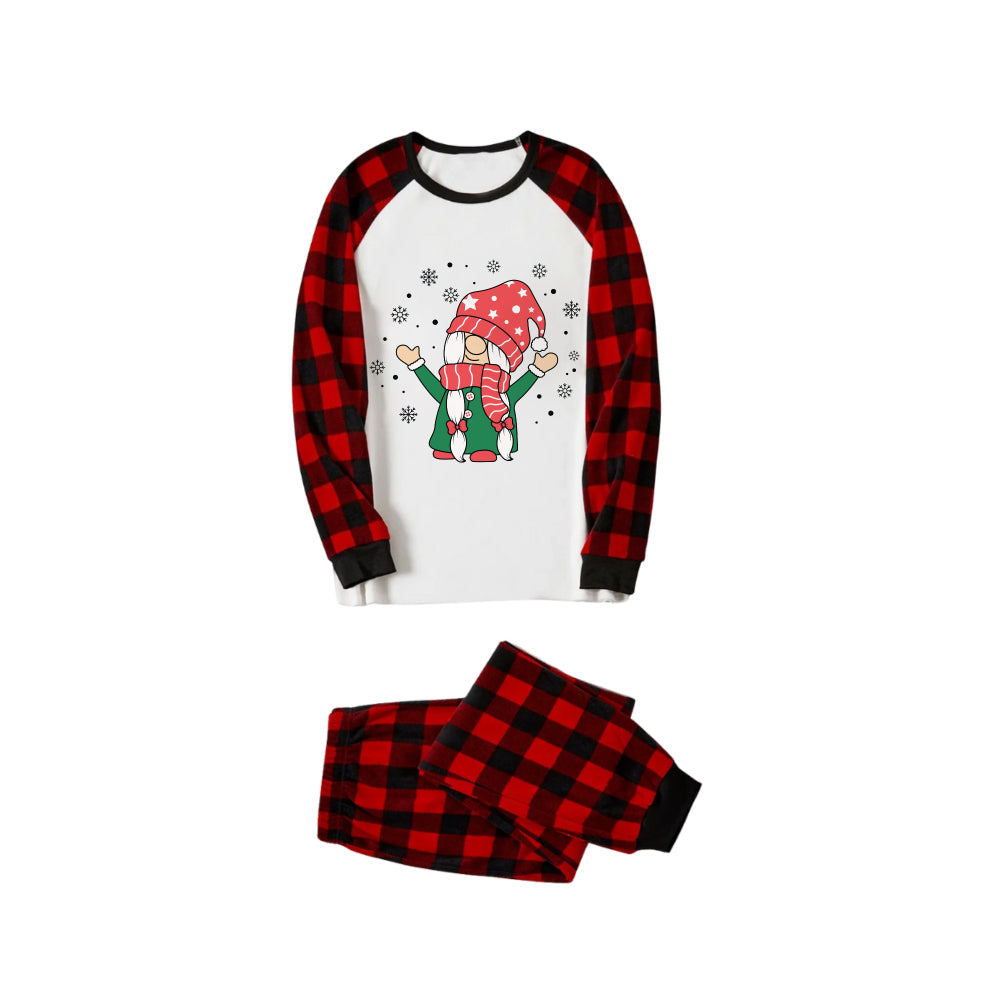 Drune | Rote und schwarze karierte Weihnachts-Pyjama-Set mit süßem Gnomies-Cartoon-Druck