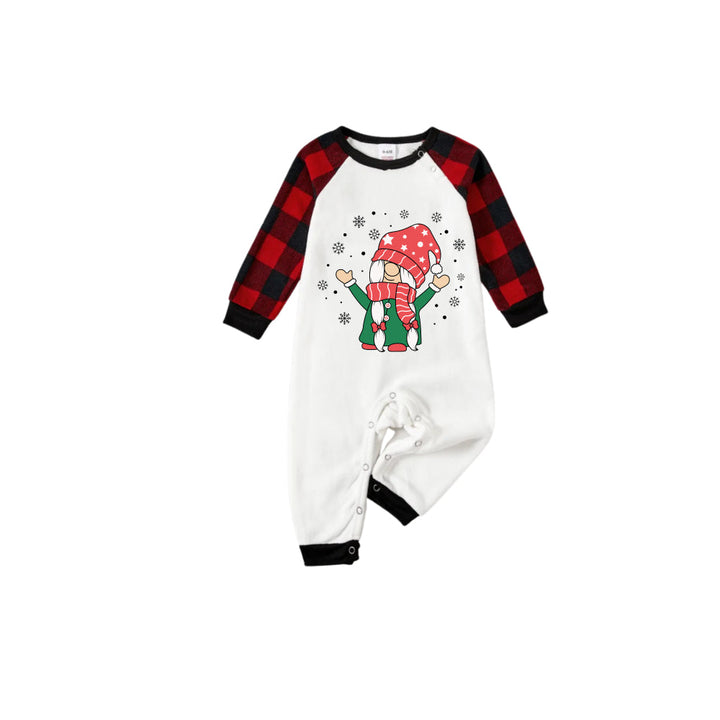 Drune | Rote und schwarze karierte Weihnachts-Pyjama-Set mit süßem Gnomies-Cartoon-Druck