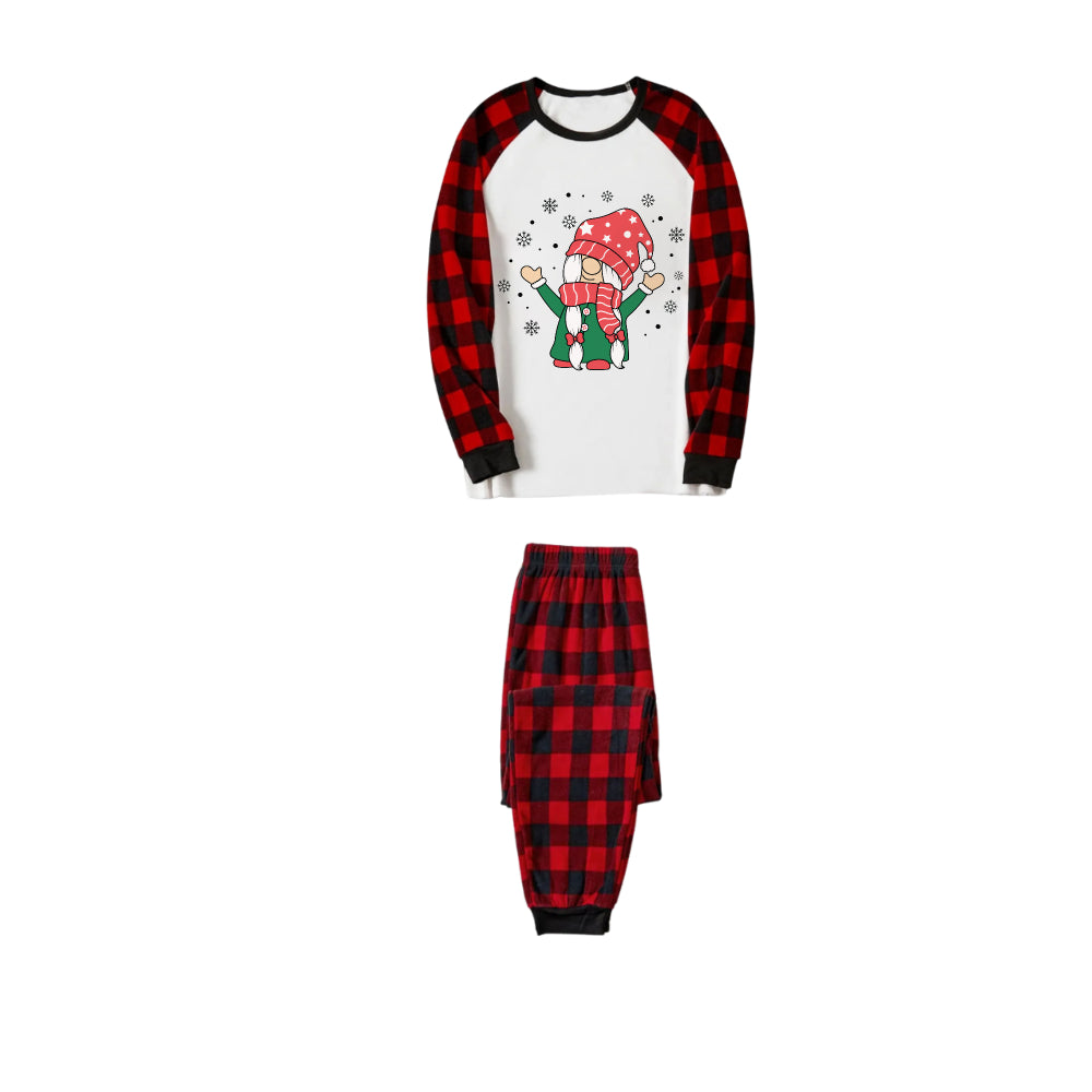 Drune | Rote und schwarze karierte Weihnachts-Pyjama-Set mit süßem Gnomies-Cartoon-Druck