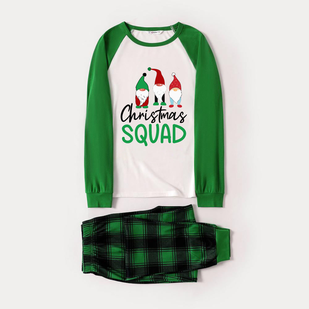 Drune | Grünes Raglan-Top Grünes Karomuster Weihnachts-Pyjama-Set mit Gnom und "Christmas SQUAD" Druck