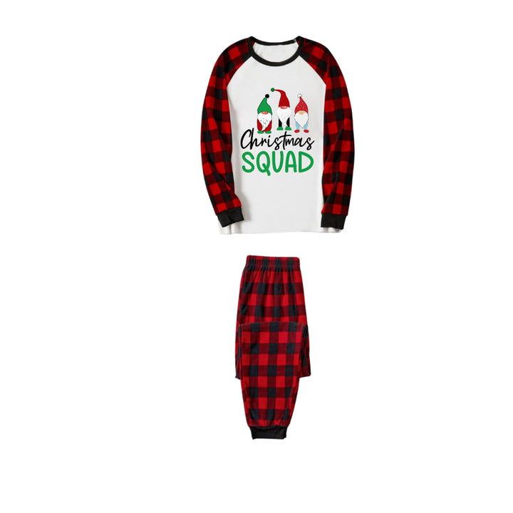 Drune | Rote und schwarze karierte Weihnachts-Pyjama-Set mit "Christmas Squad" Cartoon-Druck