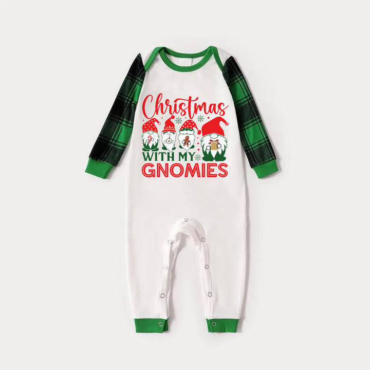 Drune | Grünes Raglan-Top Grünes Karomuster Weihnachts-Pyjama-Set mit süßen Wichteln und „Weihnachten MIT MEINEN WICHTELN“ Druck