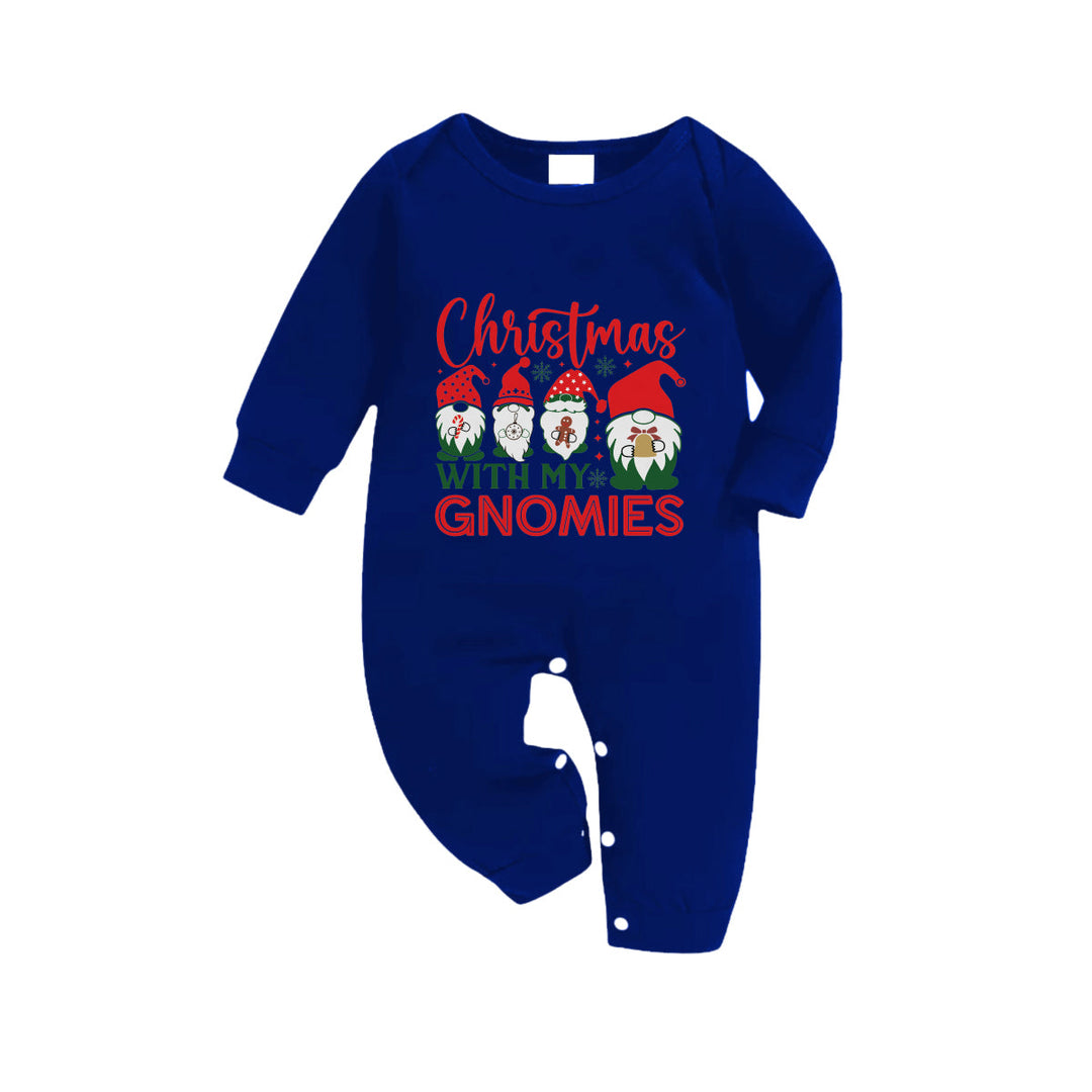 Drune | Weihnachten Familie Abl matching Schlafanzüge - Navy & Weiß Karierte Pjs Set mit "Weihnachten Mit Meinen Gnomies" Druck