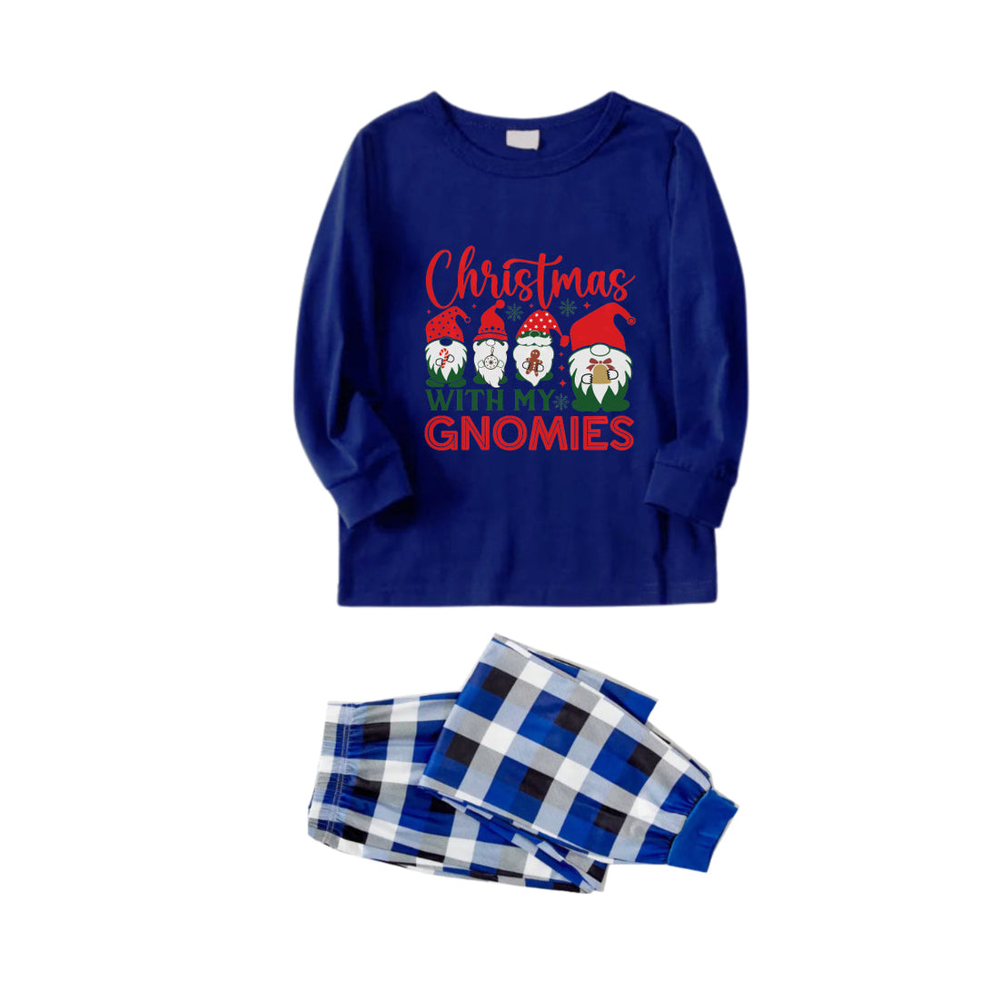 Drune | Weihnachten Familie Abl matching Schlafanzüge - Navy & Weiß Karierte Pjs Set mit "Weihnachten Mit Meinen Gnomies" Druck