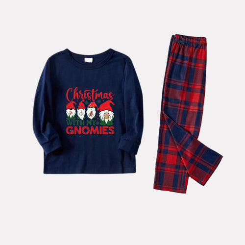 Drune | Weihnachtsfamilien passende Schlafanzüge - Marineblau und rotes Karomuster PJs Set mit 