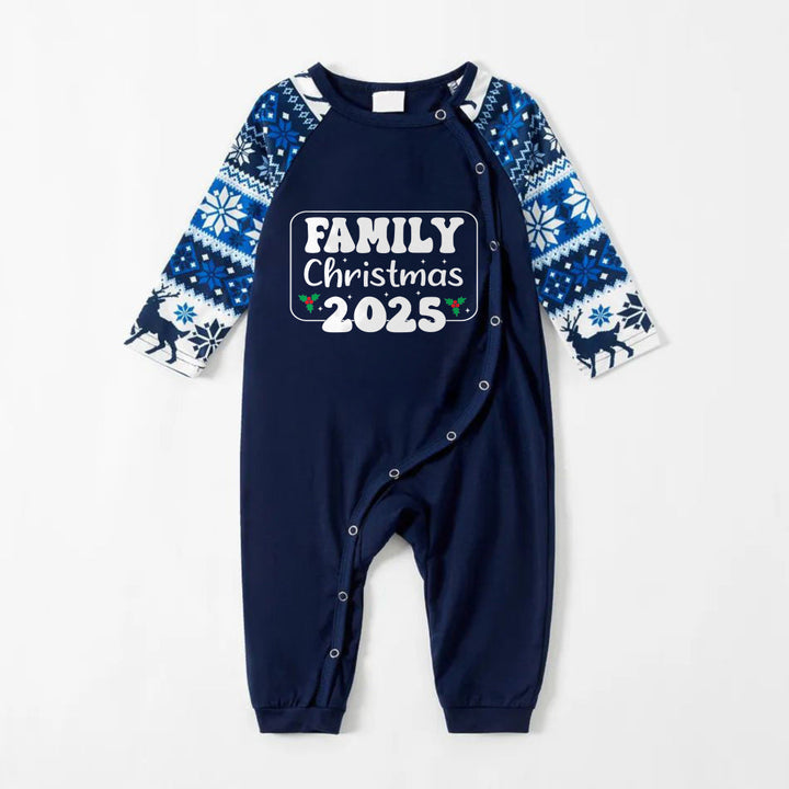 Drune | Fröhliche blaue Weihnachts-Pyjama-Set mit Familienabstimmungs-Slogan-Designs