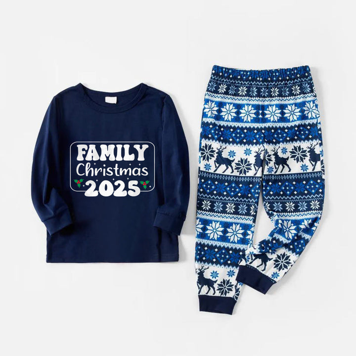 Drune | Fröhliche blaue Weihnachts-Pyjama-Set mit Familienabstimmungs-Slogan-Designs