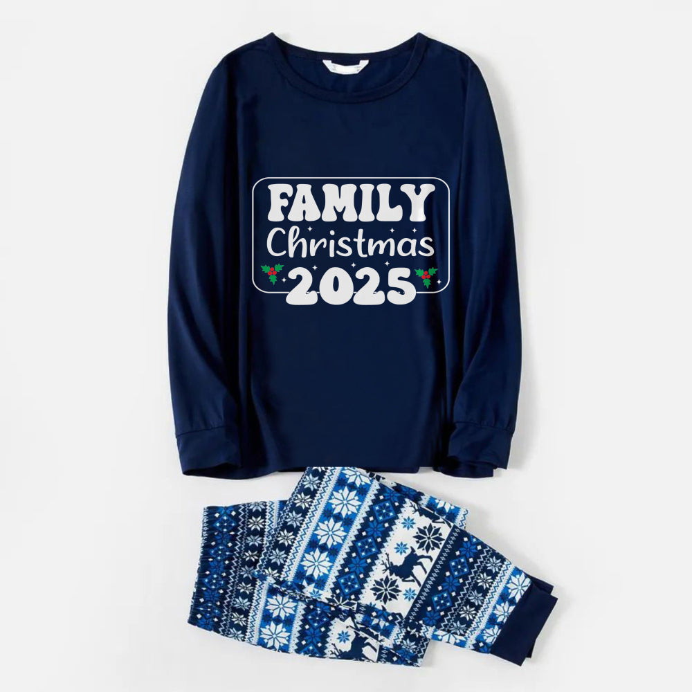 Drune | Fröhliche blaue Weihnachts-Pyjama-Set mit Familienabstimmungs-Slogan-Designs